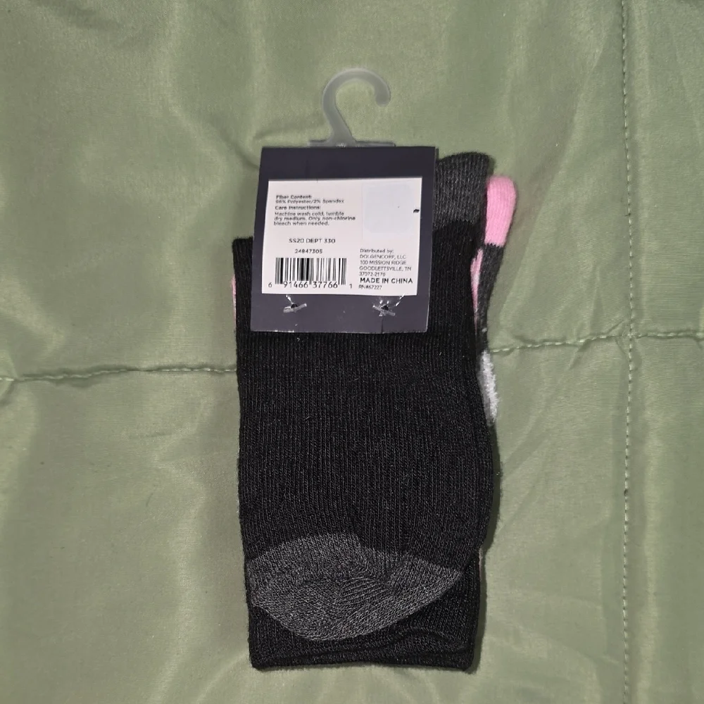 Girls' Black and Pink Crew Socks